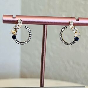 NADRI Encore Mixed Shape CZ‎ Front-Facing Hoop Earrings, Blue/Gold, NWT